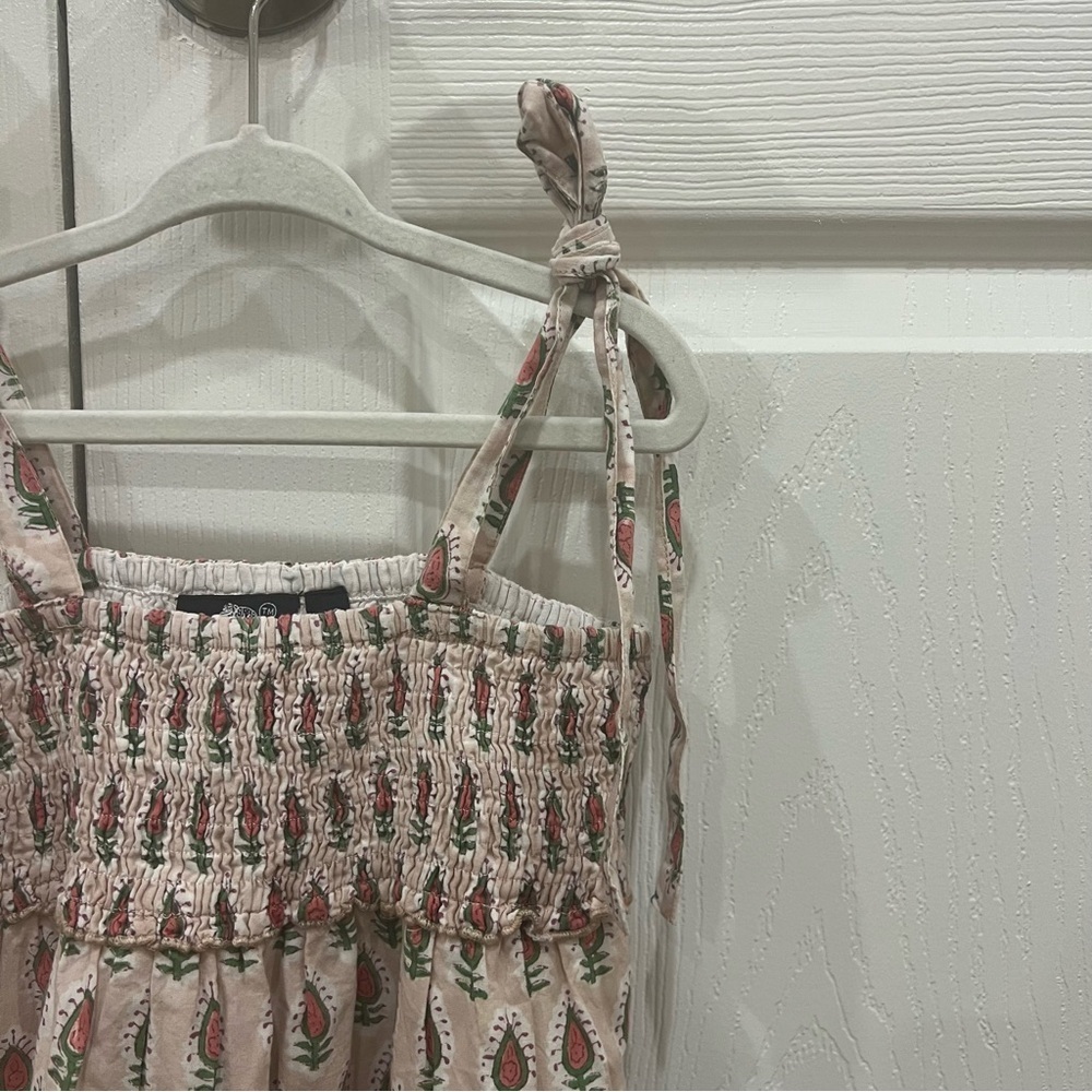 Madison Mathews Block Print Smocked Dress Cotton Pink Green Baby XS 18-24 Months - Picture 3 of 7